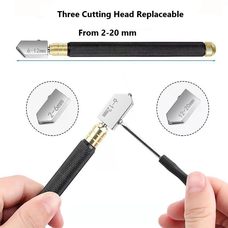 2mm Glass Cutting Tool with Oil Contain Handle Grip and 145mm Black Steel Handle